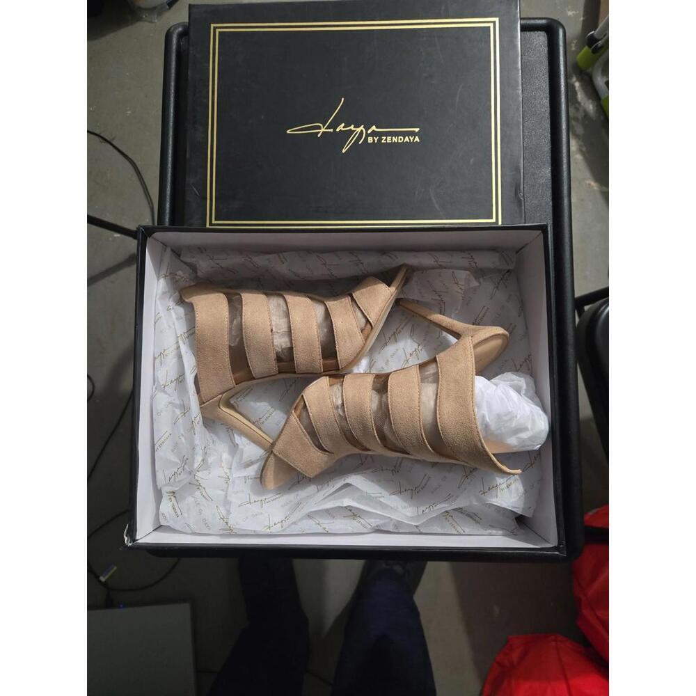 Daya by Zendaya Tan Suede Open Toe Stiletto Heel Mules Size 6.5 New